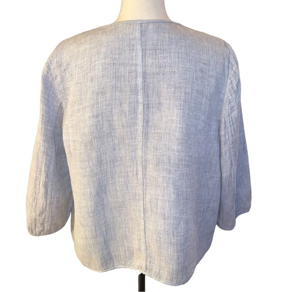 Eileen Fisher Double Face Grey Open 3/4 Sleeve Linen Cotton Blend Cardigan Sz S - Picture 3 of 8